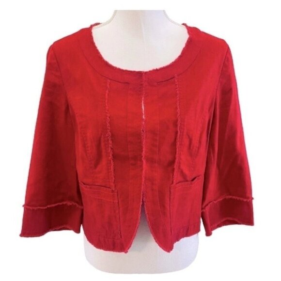 Sundance Red Linen Blend 3/4 Sleeve Short Jacket Size 8 - Picture 1 of 8